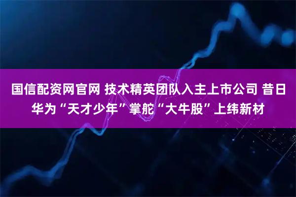 国信配资网官网 技术精英团队入主上市公司 昔日华为“天才少年”掌舵“大牛股”上纬新材